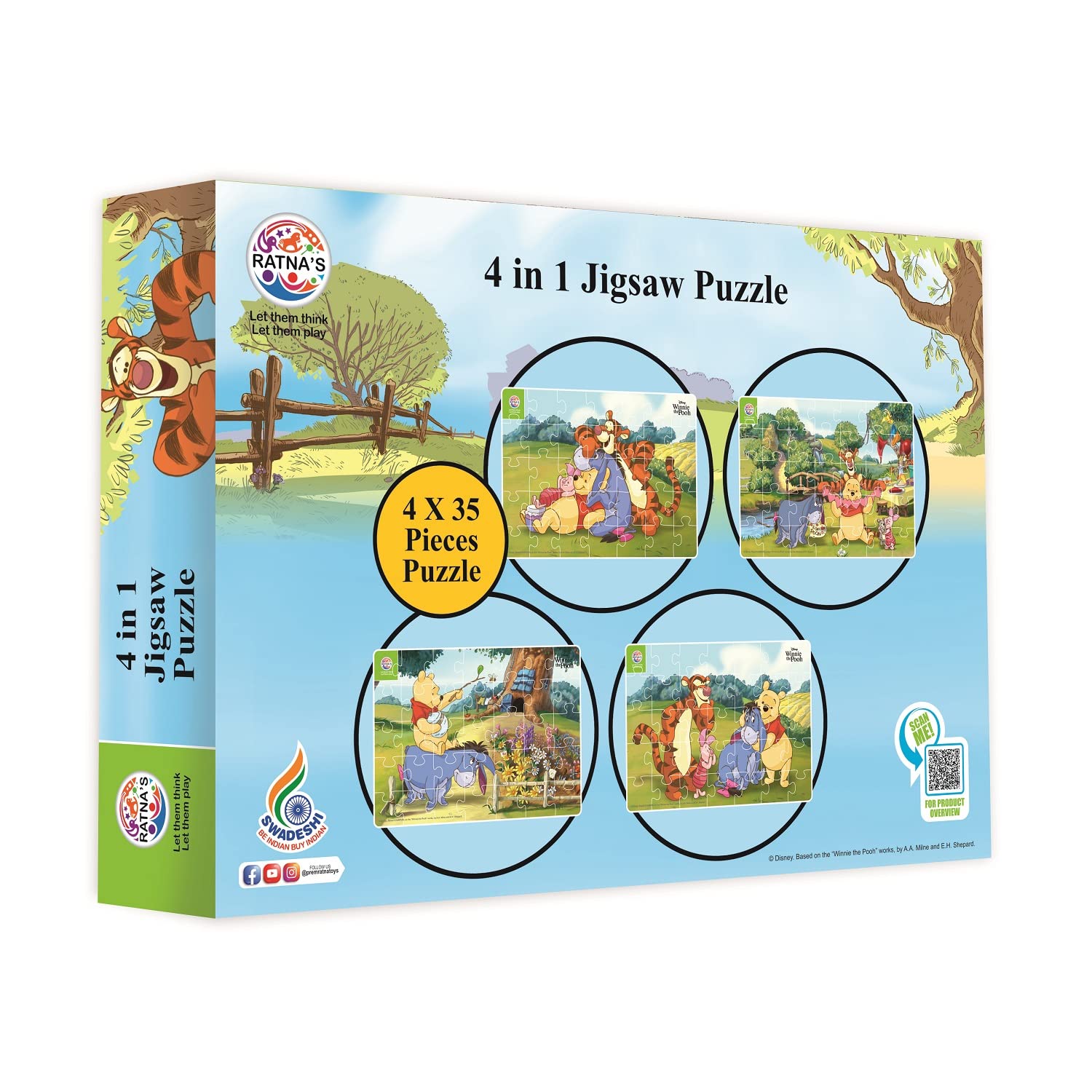 Ratna's 4 in 1 Disney Jigsaw Puzzle 140 Pieces for Kids. 4 Jigsaw Puzzles 35 Pieces Each (Winnie The Pooh) - MRGTOYS