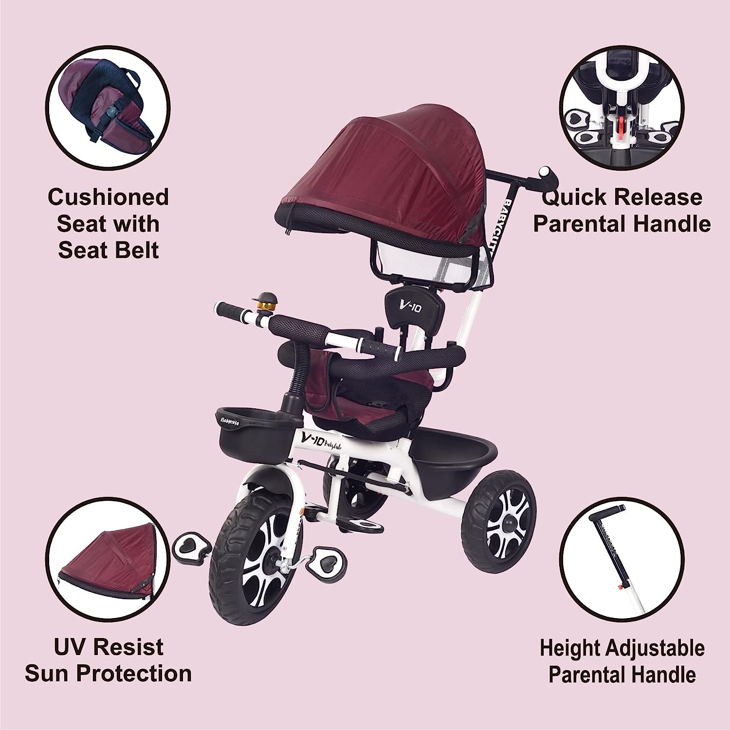 BabyCute Cycle for Kids, Plug and Play Baby Sports Tricycle with Canopy for 2 to 5 Year Old Children V 10 - MRGTOYS