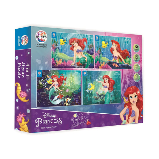 Ratna's 4 in 1 Disney Jigsaw Puzzle 140 Pieces for Kids. 4 Jigsaw Puzzles 35 Pieces Each (Mermaid Ariel) - MRGTOYS