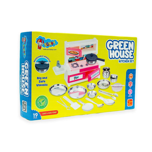 Green House 19 Pieces Kitchen Set for Kids.A Perfect Roleplay Pretend Play Kitchen Play Set for Kids. - MRGTOYS