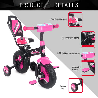 BABYCUTE Plug N Play Kids/Baby Tricycle for 12 Months to 48 Months, Cushion Seat and Seat Belt Boys, Girls, and Up to 30kg Carrying Capacity (Pink)PIDGI TRICYCLE - MRGTOYS
