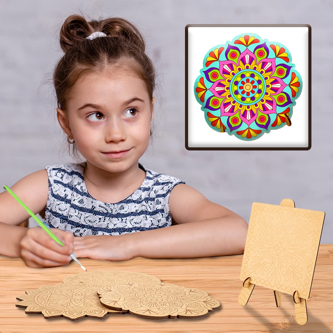 RATNA'S Wooden Mandala Art The Coloring Kit with 6 Design MDF Frame & Water Color for Kids