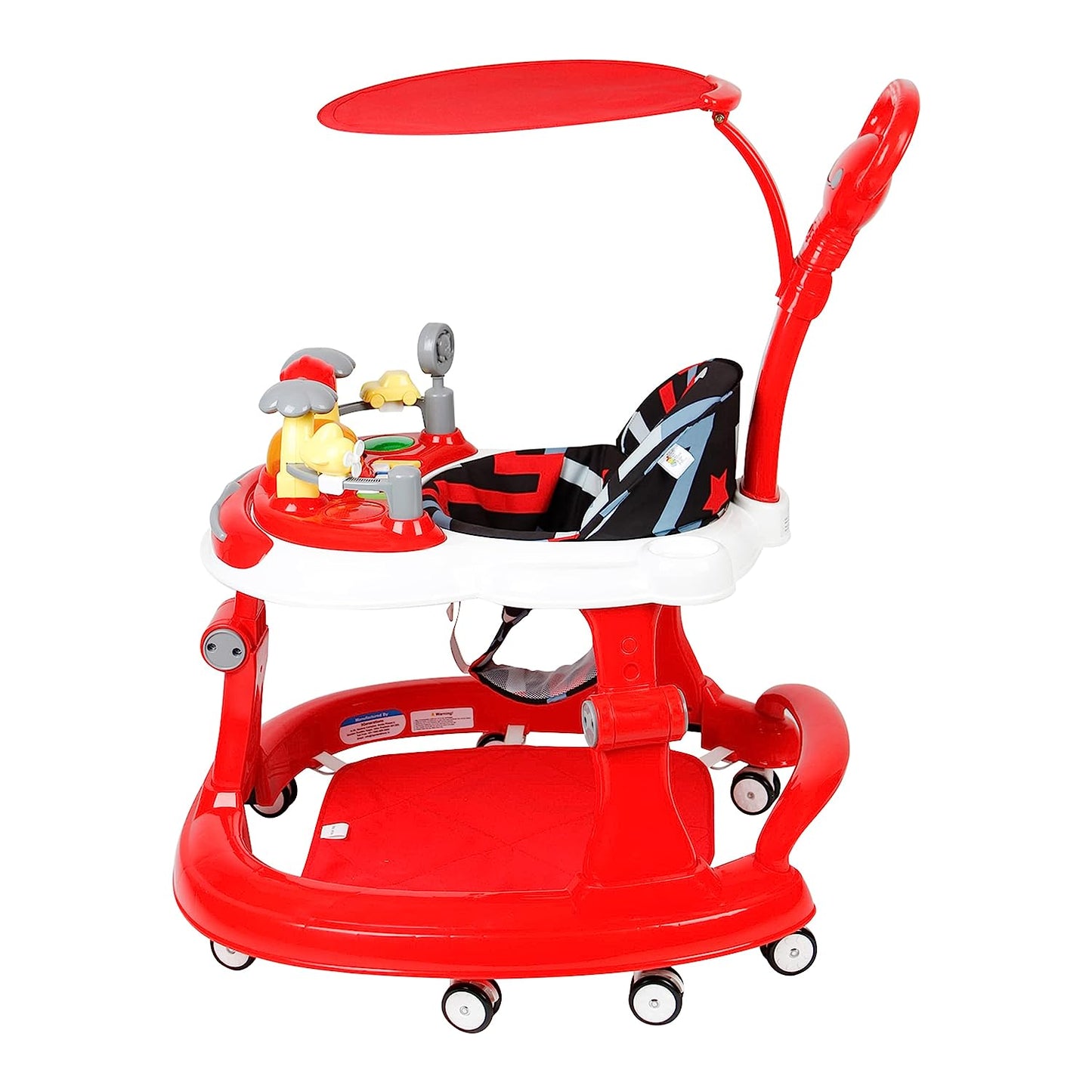 Steelbird Walk-N-Hop Unisex Anti Fall Toddler Hop, Sit & Stand Walker with Sun Shield and Push Hand Bar, Removable Toy Tray, Music System and Height Adjustments for 9-18 Months (Red)