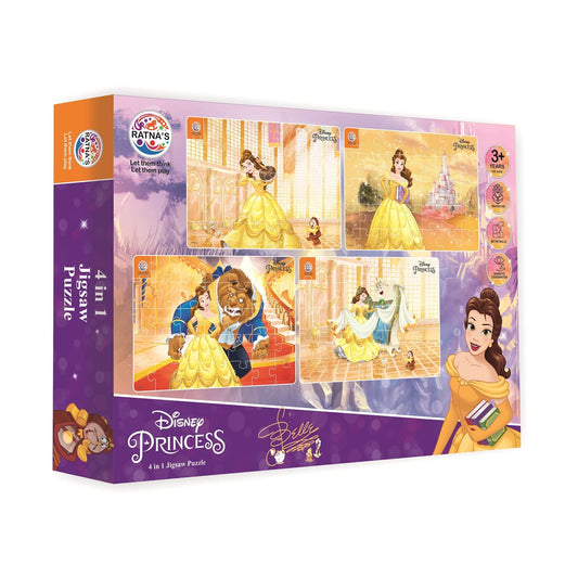 Ratna's 4 in 1 Disney Jigsaw Puzzle 140 Pieces for Kids. 4 Jigsaw Puzzles 35 Pieces Each (Princess Belle) - MRGTOYS
