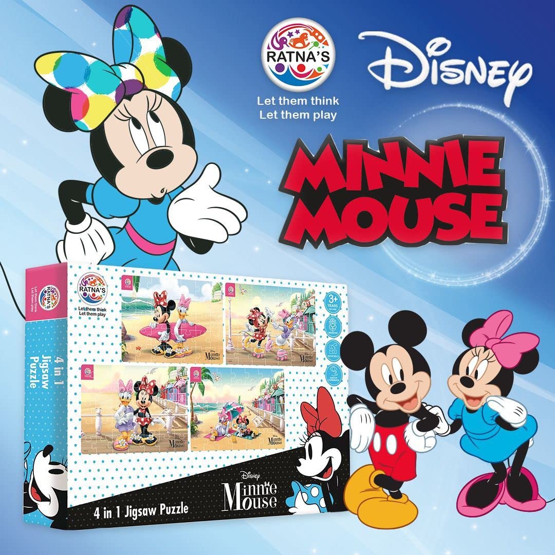 Ratna's 4 in 1 Disney Jigsaw Puzzle 140 Pieces for Kids. 4 Jigsaw Puzzles 35 Pieces Each (Minnie Mouse & Daisy) - MRGTOYS