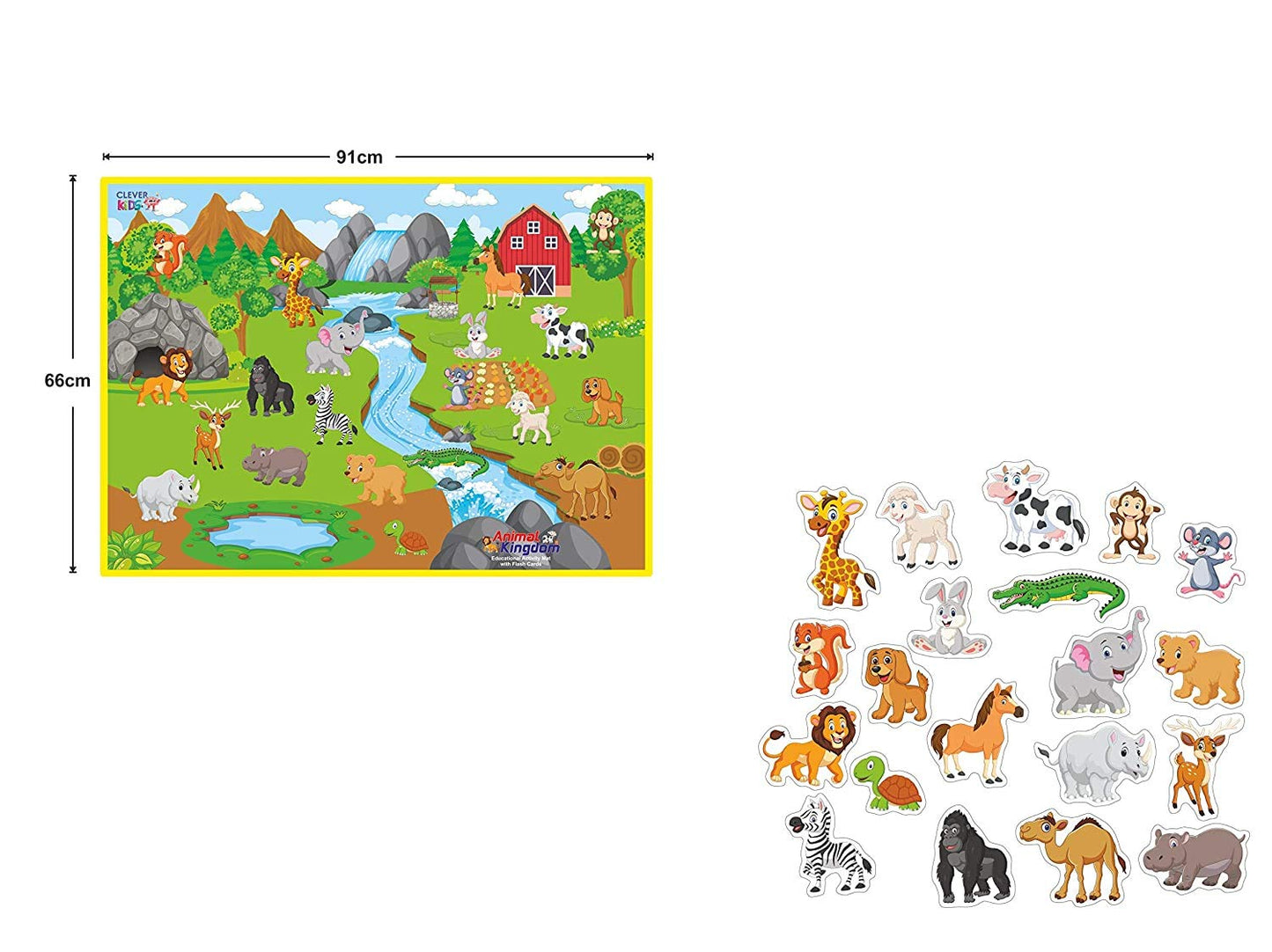Animal Kingdom Educational Activity Mat Toy for Kids, Assorted Color. 20 Shape Cutouts with Velcro and Flash Cards [ Multicolor ]