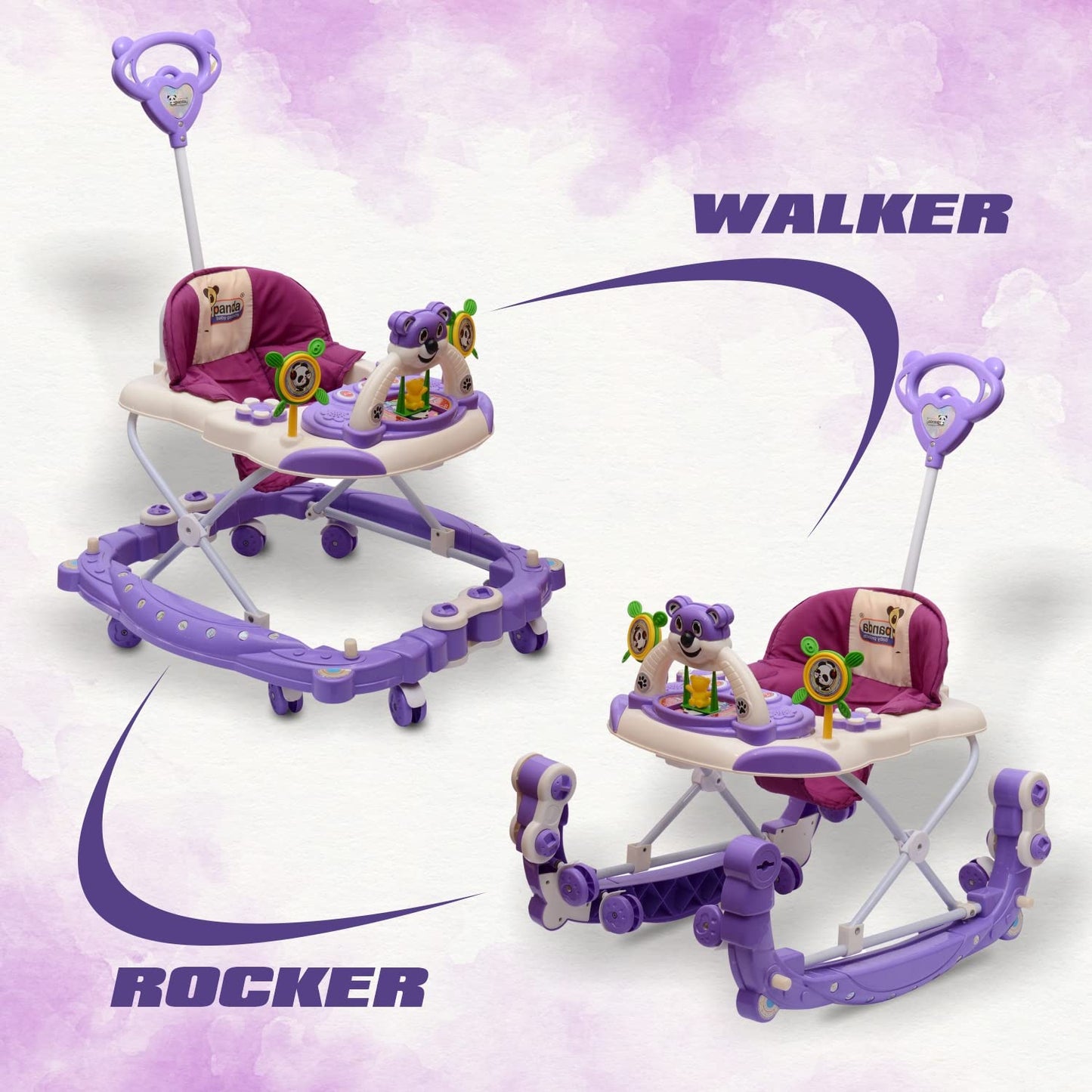 Rocker N Walker Baby Adjustable Height with Height Adjustable 6-18 Months Baby Walker Walker for Kids, Walker with Parental Push Handle | Activity Walker for Baby with Musical Boys Girls (Purple) - MRGTOYS