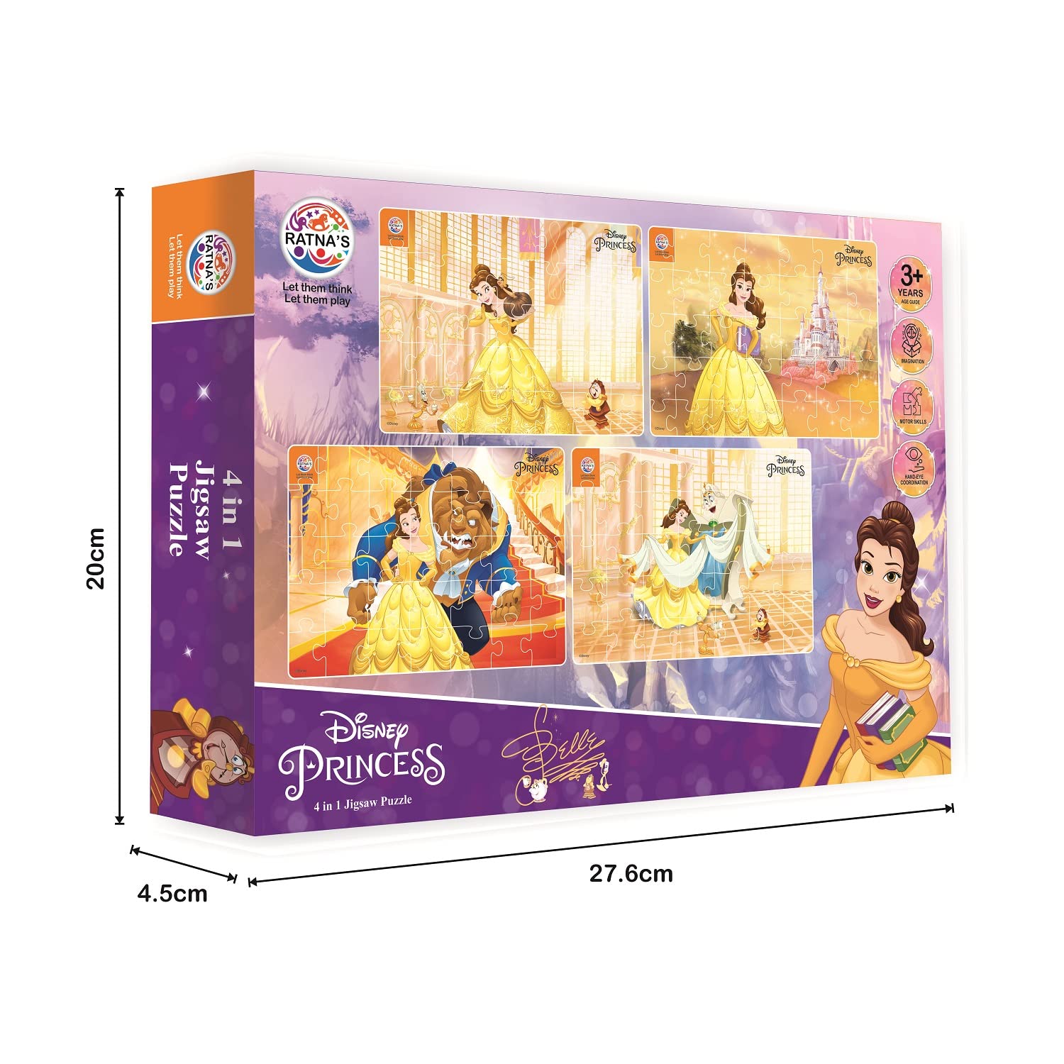 Ratna's 4 in 1 Disney Jigsaw Puzzle 140 Pieces for Kids. 4 Jigsaw Puzzles 35 Pieces Each (Princess Belle) - MRGTOYS