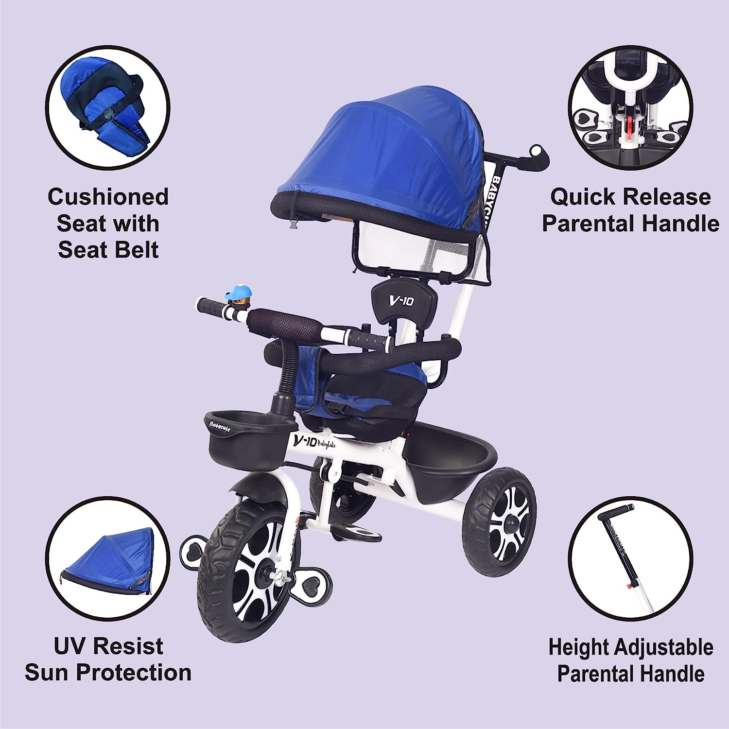 BabyCute Cycle for Kids, Plug and Play Baby Sports Tricycle with Canopy for 2 to 5 Year Old Children V 10 - MRGTOYS