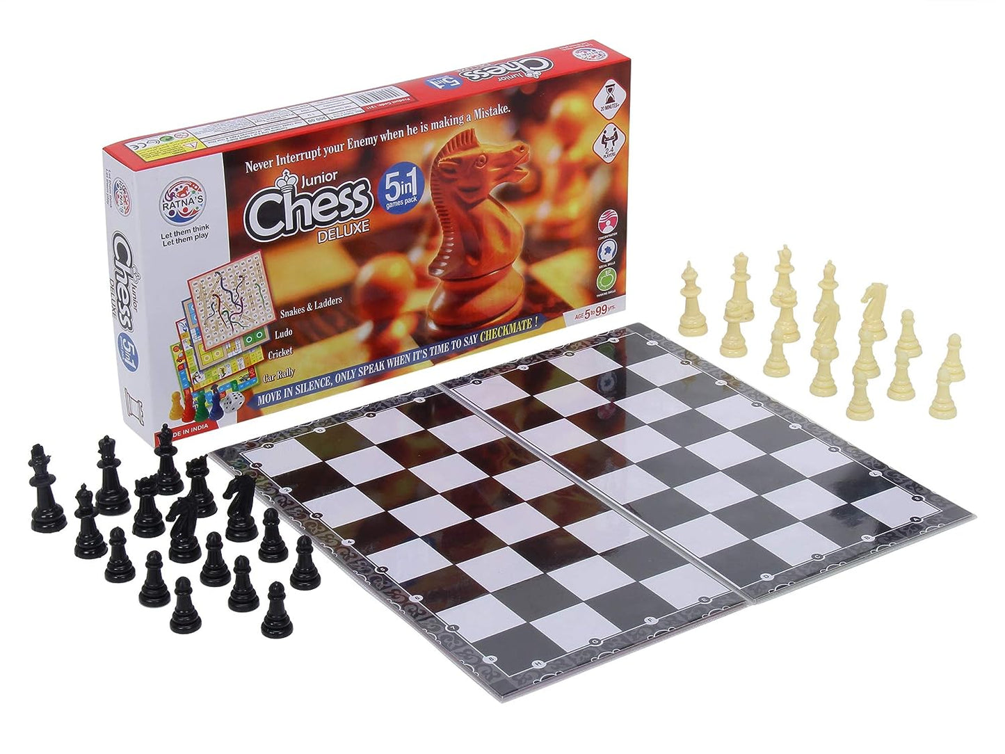 Ratnas Premium Quality 5 in 1 Chess Junior Deluxe|Brain Booster Board Game|Board Size: 11 Inches * 11 Inches Party & Fun Games Board Game