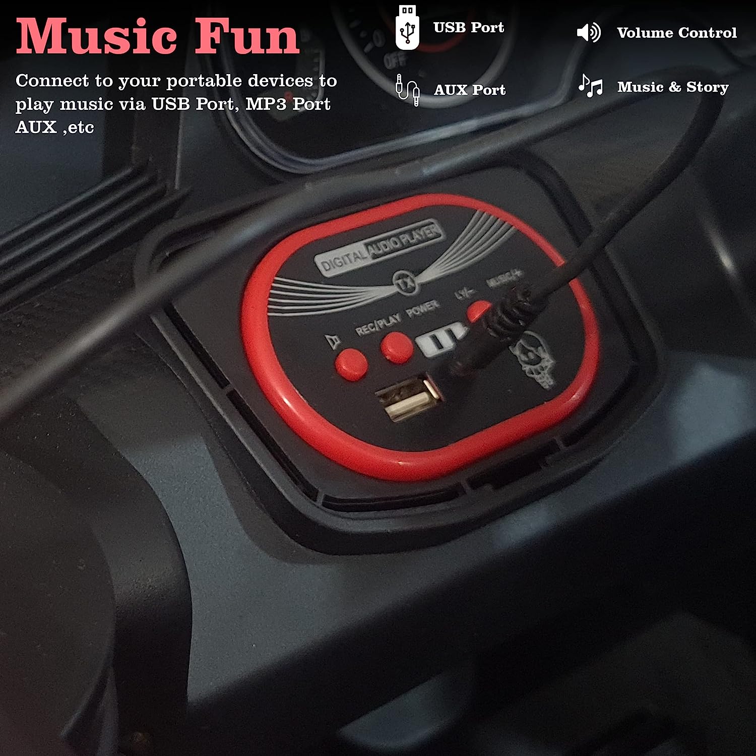 4X4 Big Wheeler Electric Rechargeable Jeep for Kids of Age 2 to 8 Years- Battery Operated Car Jeep with Mic, M3 Player, Led Lights, Suspension and Bluetooth Remote (Red) - MRGTOYS