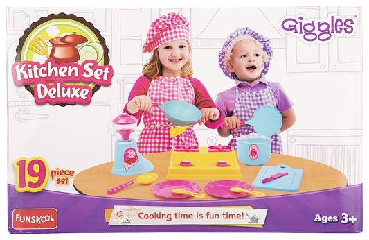 Giggles - Kitchen Set Deluxe, 19 Piece Colourful Pretend and Play Cooking Set, Language and Social Skills,Role Play, 3 Years & Above, Preschool Toys