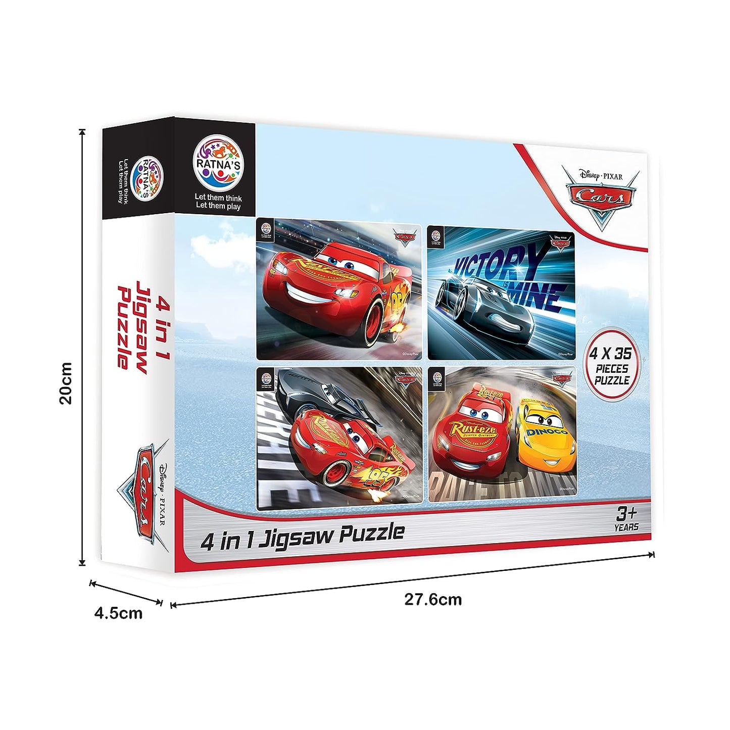 Ratna's 4 in 1 Disney Jigsaw Puzzle 140 Pieces for Kids. 4 Jigsaw Puzzles 35 Pieces Each (Cars)