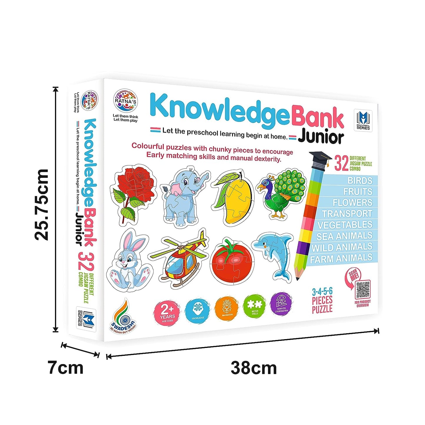 Ratna's Knowledge Bank Junior | 32 Different Jigsaw Puzzle Combo of Birds, Fruits, Flowers, Transports, Vegetables, Sea Animals, Wild Animals & Farm Animals for Kids 2+ Years