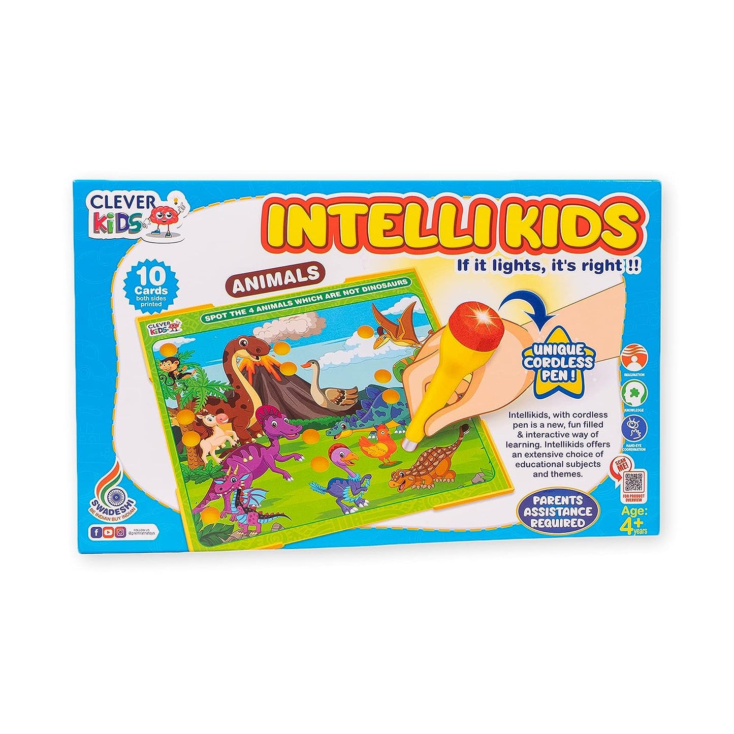 Ratna's Intellikids Animals A Perfect Electro Game. 10 Double Sided Printed Cards. If it Lights its Right. A Fun Way to Learn About Animals