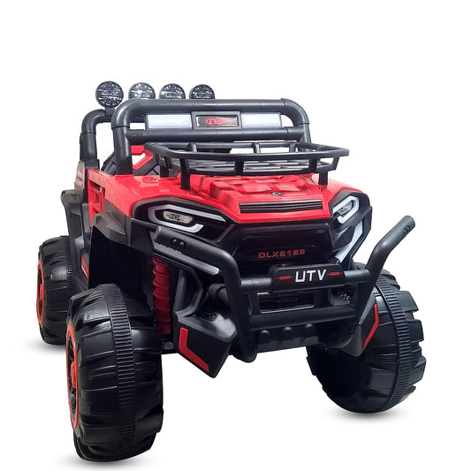 4X4 Big Wheeler Electric Rechargeable Jeep for Kids of Age 2 to 8 Years- Battery Operated Car Jeep with Mic, M3 Player, Led Lights, Suspension and Bluetooth Remote (Red) - MRGTOYS