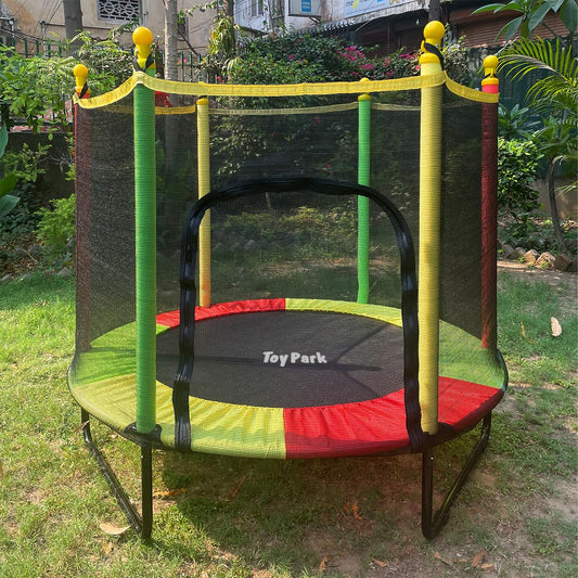 Toy Park Kids Trampoline with Safety Enclosure Powerful Loading Capacity All-in-one Combo Set - Indoor/Outdoor Heavy Duty Frame,Birthday Gifts for Kids