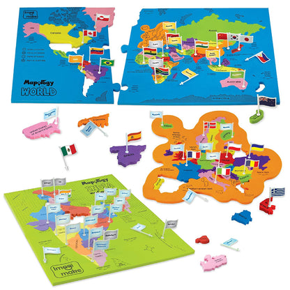 Imagimake: Mapology India and World Maps with Capitals - Learn Capitals and Country Flags - Educational Toy for Kids Above 5 Years, Multicolor GAMES