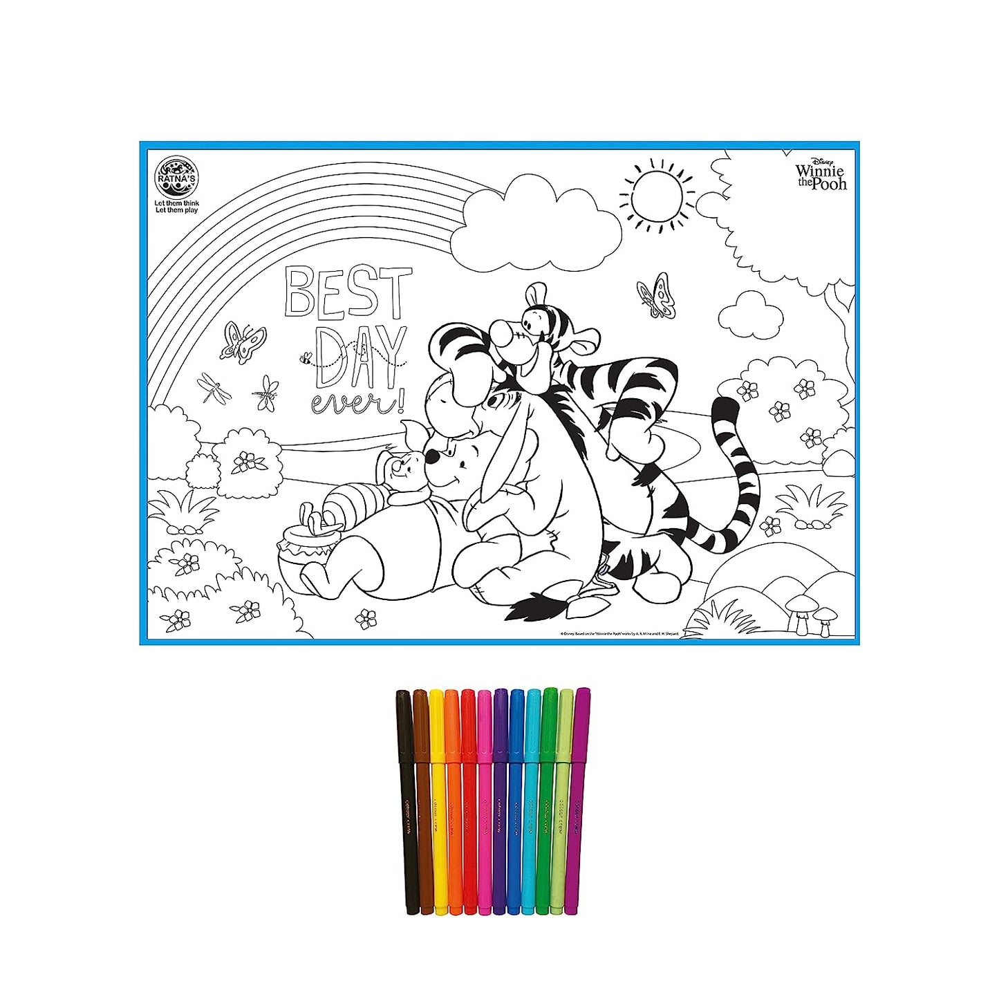 RATNA'S My Coloring Mat Winnie the Pooh | DIY Kit for Kids Big Size Mat 40 x 27 inches