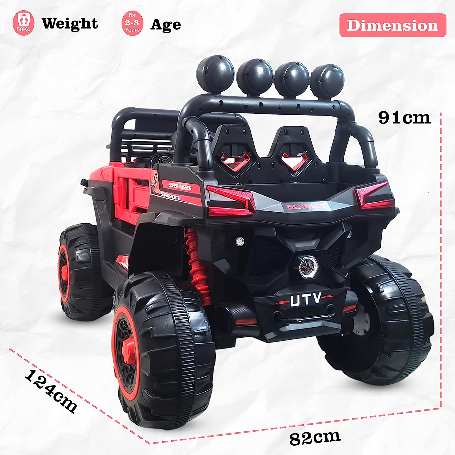 4X4 Big Wheeler Electric Rechargeable Jeep for Kids of Age 2 to 8 Years- Battery Operated Car Jeep with Mic, M3 Player, Led Lights, Suspension and Bluetooth Remote (Red) - MRGTOYS