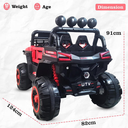 4X4 Big Wheeler Electric Rechargeable Jeep for Kids of Age 2 to 8 Years- Battery Operated Car Jeep with Mic, M3 Player, Led Lights, Suspension and Bluetooth Remote (Red) - MRGTOYS