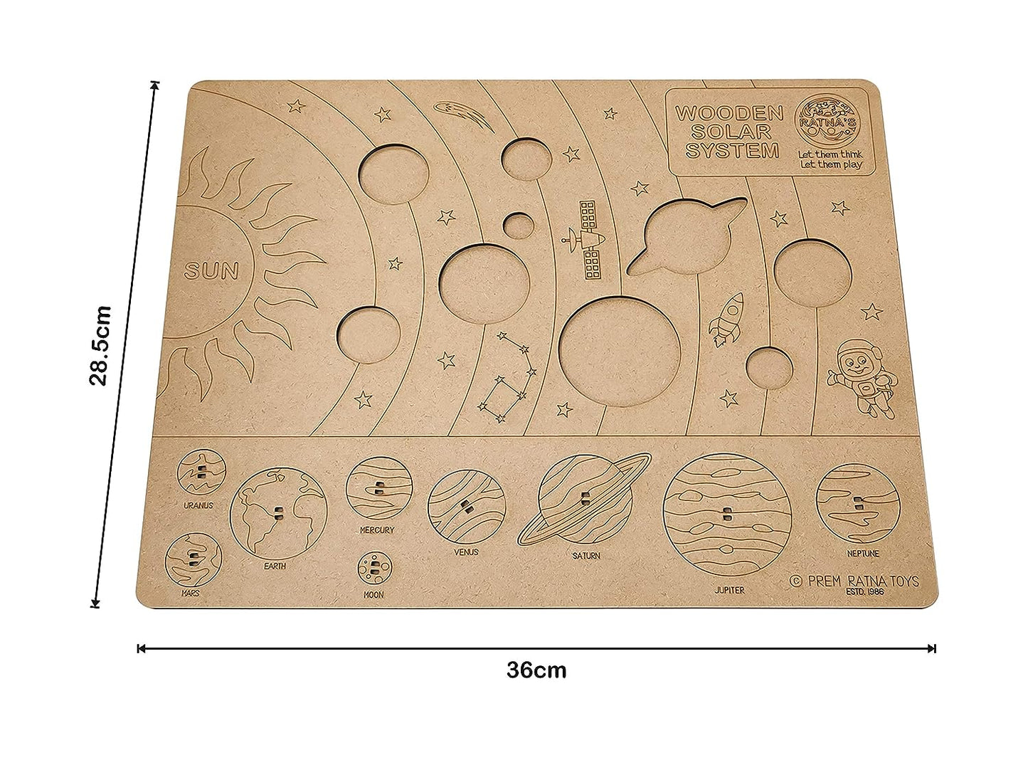 Ratna's Wooden Solar System Puzzle, Pik & Fix The Pieces with The Help of Plucker Provided, Educational Toy for Kids 5+ Years