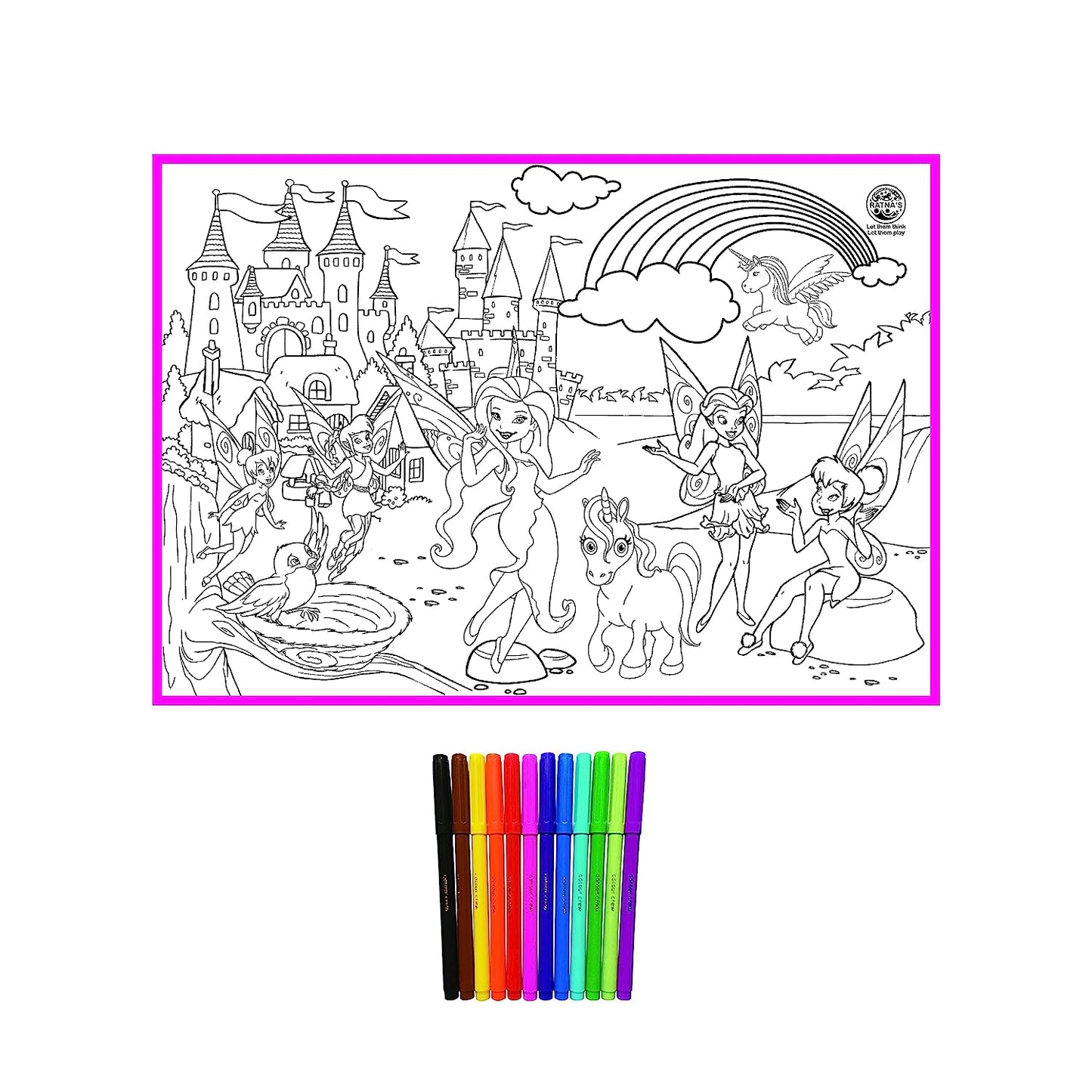 RATNA'S My Colouring MAT for Kids Reusable and Washable. Big MAT for Colouring. MAT Size(40 INCHES X 27 INCHES) (Fairies Theme)