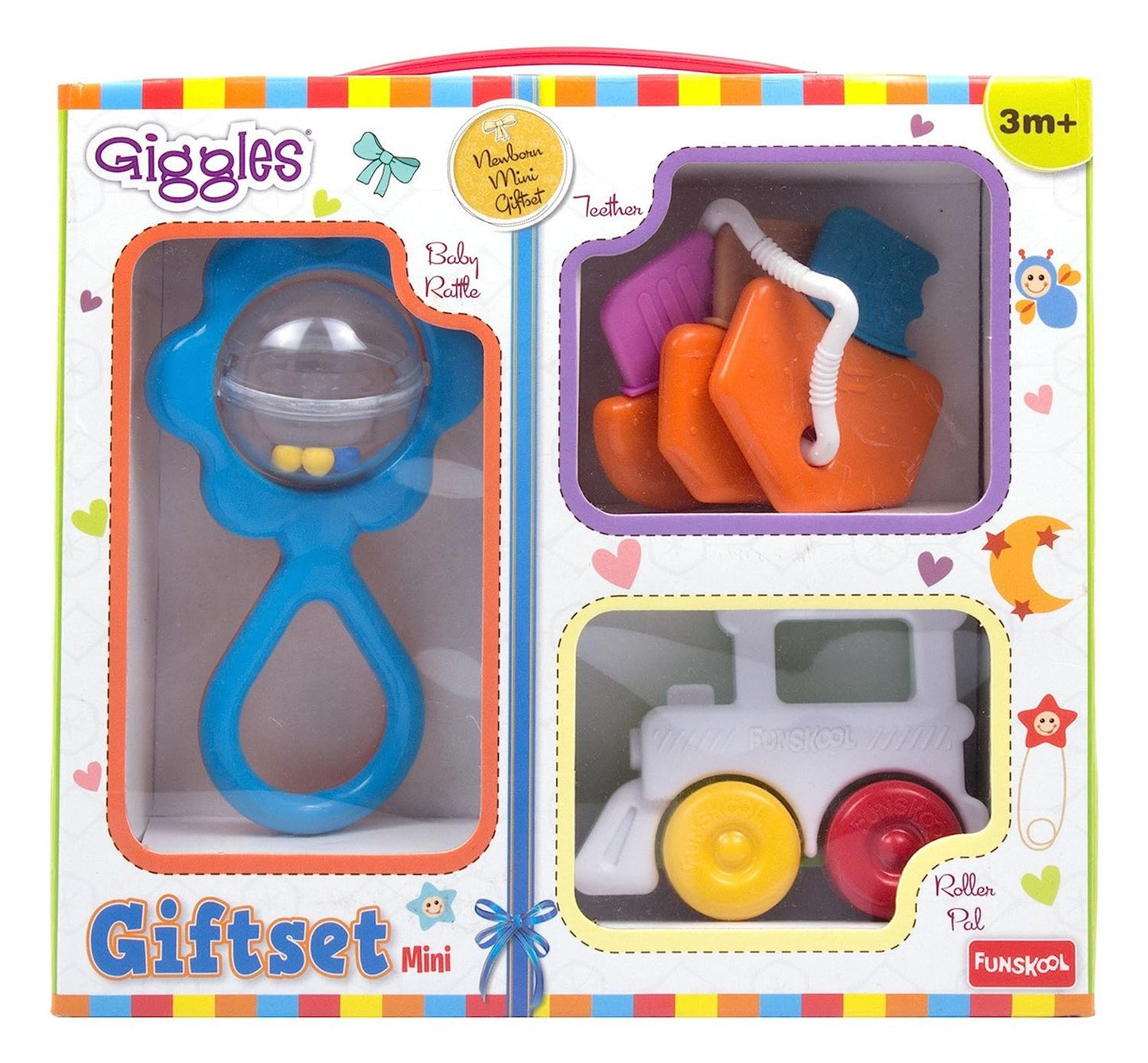 Giggles - Gift Set Mini, Multicolour Baby Toy Gift Set for New Born, Rattle,Teether,Vehicle, 6 Months & Above, Infant Toys