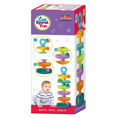 Toymate Cat Spiral Fun - A Roll Ball Toy with 7 Layer Ball Drop Tower Run with Roll Swirling Ramps for Baby and Toddler Educational Development Toy Set