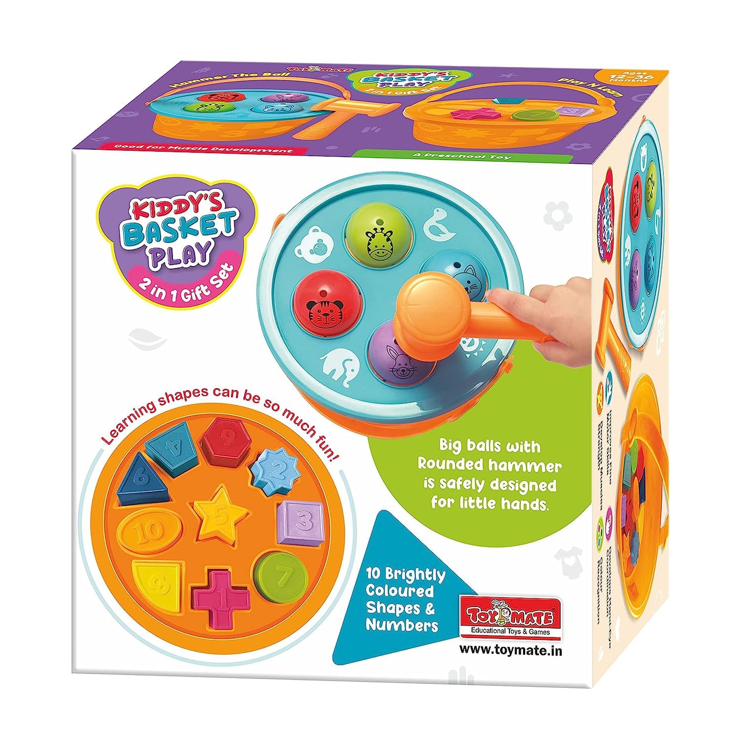 Toymate Kiddy’s Basket Play - Combo of Hammering Fun & Shape Sorting Basket - A Learning Shapes Colors Knock Pounding Fine Motor and Dexterity Skills Early Educational Montessori Toy Set for Kids Toddlers