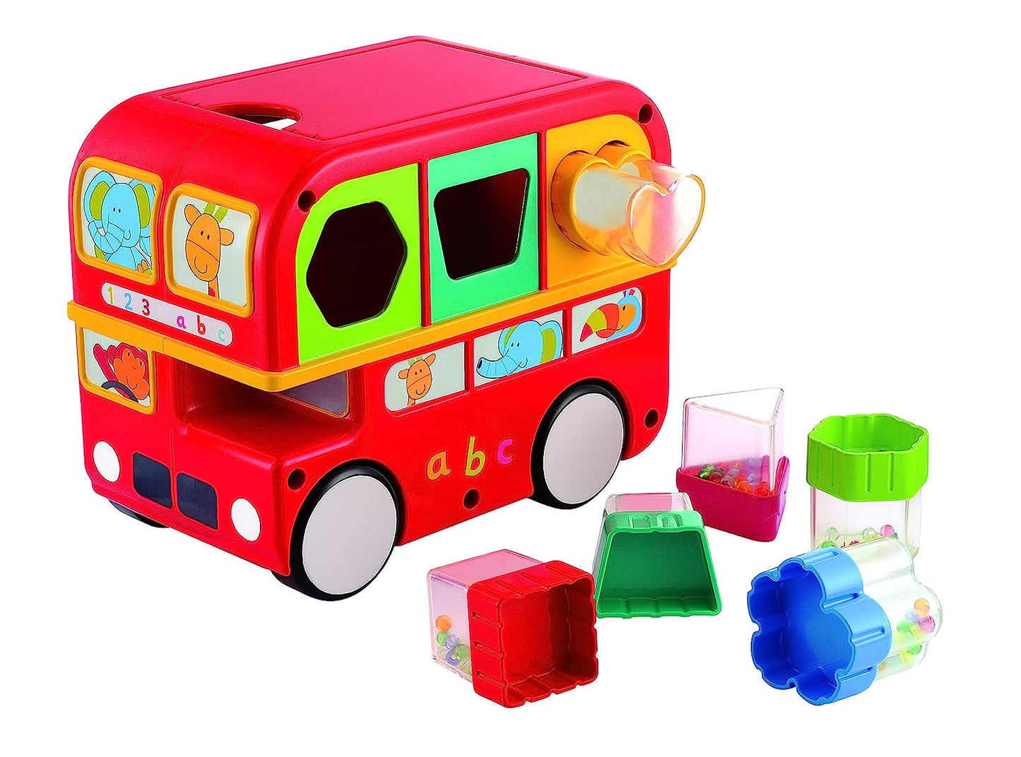 Giggles - Shape Sorting Bus, Educational Push Along Toy with Blocks, Features Shapes, Free Wheeling, Colours, 6 Months & Above, Infant and Preschool Toys, Red