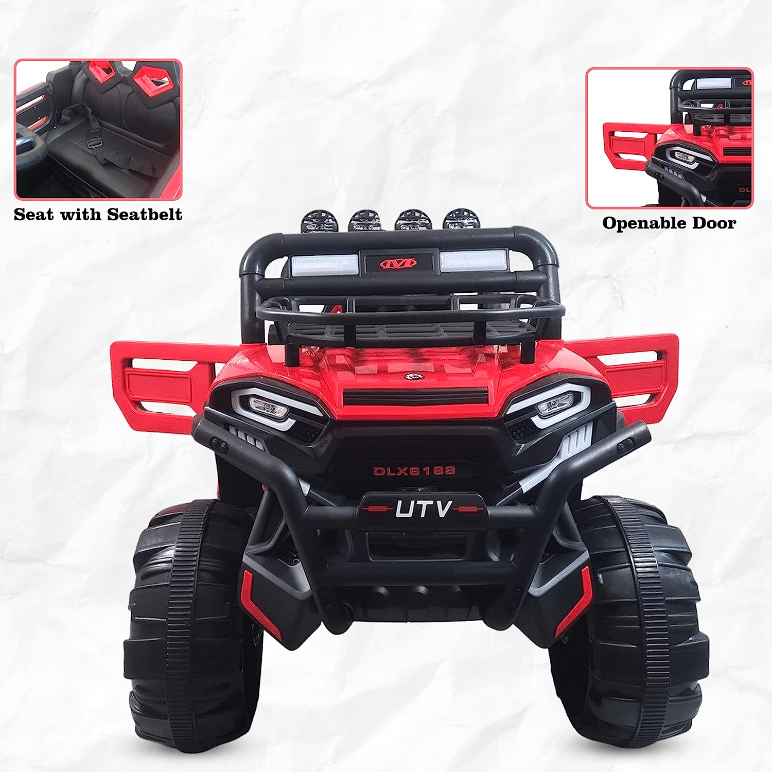 4X4 Big Wheeler Electric Rechargeable Jeep for Kids of Age 2 to 8 Years- Battery Operated Car Jeep with Mic, M3 Player, Led Lights, Suspension and Bluetooth Remote (Red) - MRGTOYS