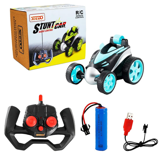 SEEDO Remote Control Rechargeable 360 Degree Stunt Car Toy for Kids, All Terrain RC Vehicle Flipping & Spinning Car with Rubber Tires for Boys & Girls 8+ Years COLOR MAY VARY