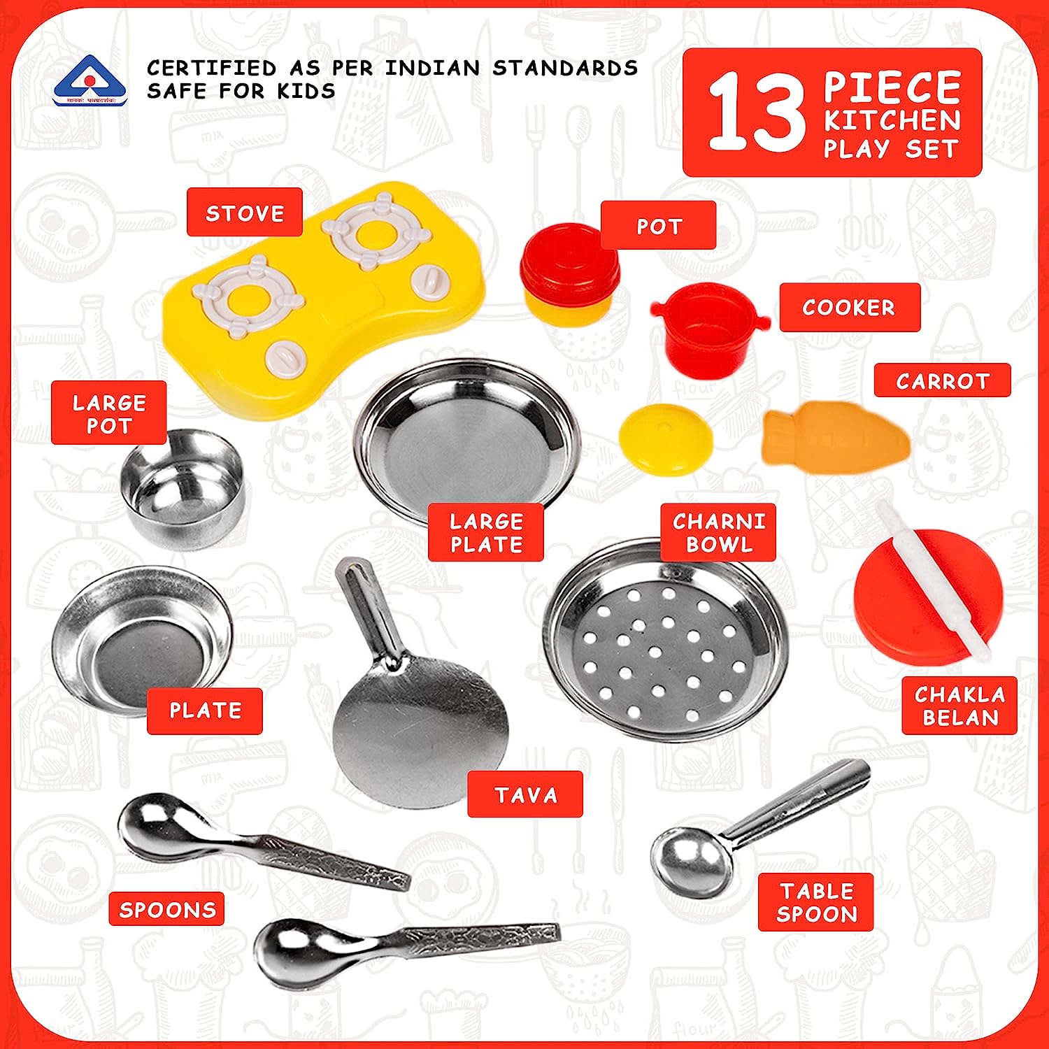 Kitchen Set for Kids.A Perfect Roleplay Pretend Play Kitchen Play Set for Kids (Vessels Kitchen Set) - MRGTOYS