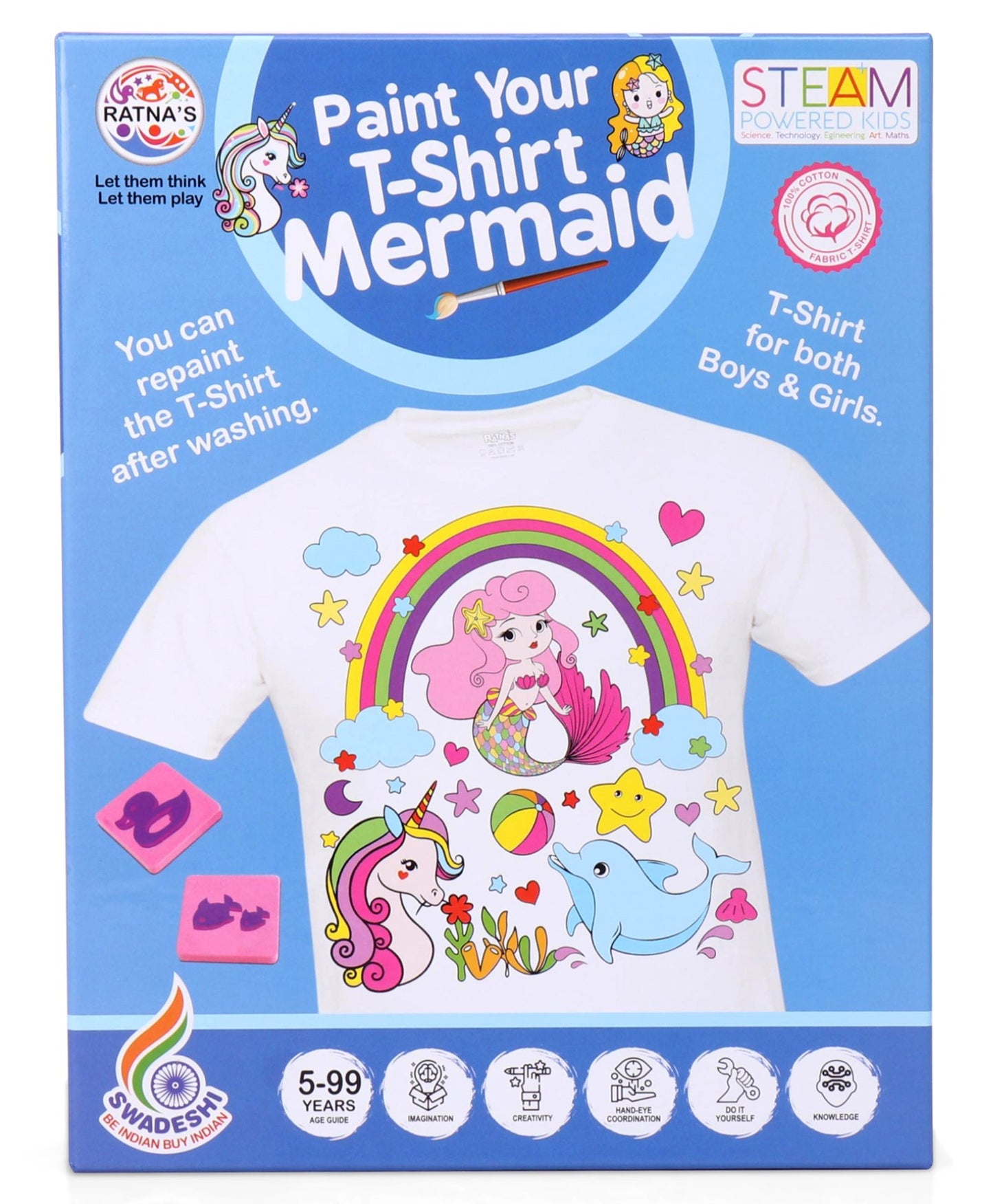 RATNA'S Paint Your T-Shirt A Perfect Art and Craft Kit for Kids (Mermaid)