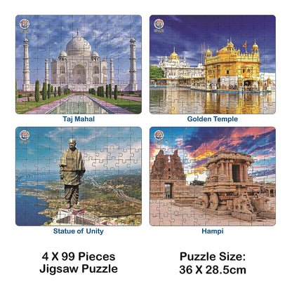 Ratna's 4 in 1 Wonders of India Jumbo Jigsaw Puzzle (4 x 99 Pieces) Size 36 x 28.5 cm for Each Puzzle Educational Toy for Kids 5+ Years