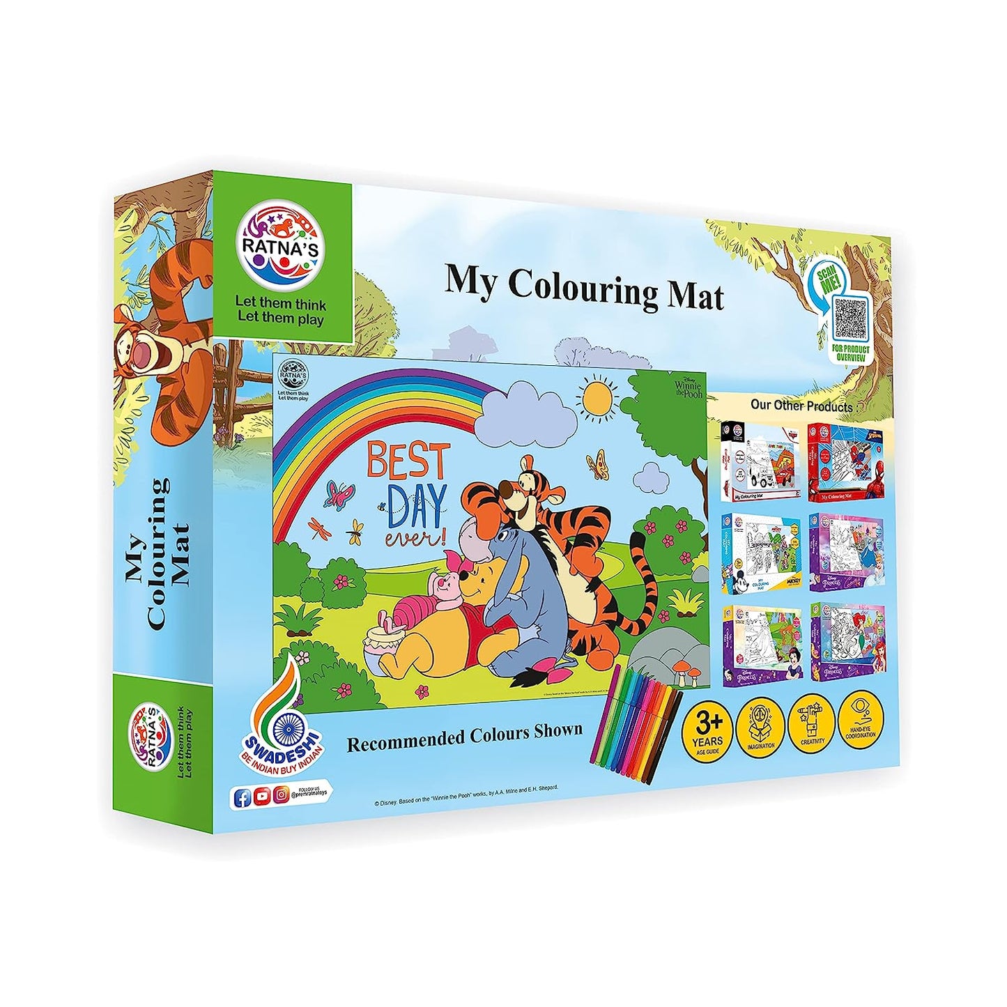 RATNA'S My Coloring Mat Winnie the Pooh | DIY Kit for Kids Big Size Mat 40 x 27 inches