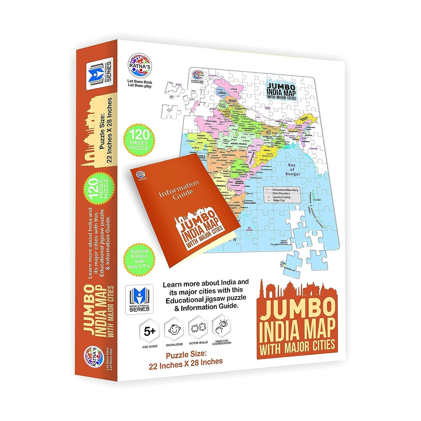 RATNA'S Jumbo India MAP 120PIECES Jigsaw.with A 12 Page Information Guide About India