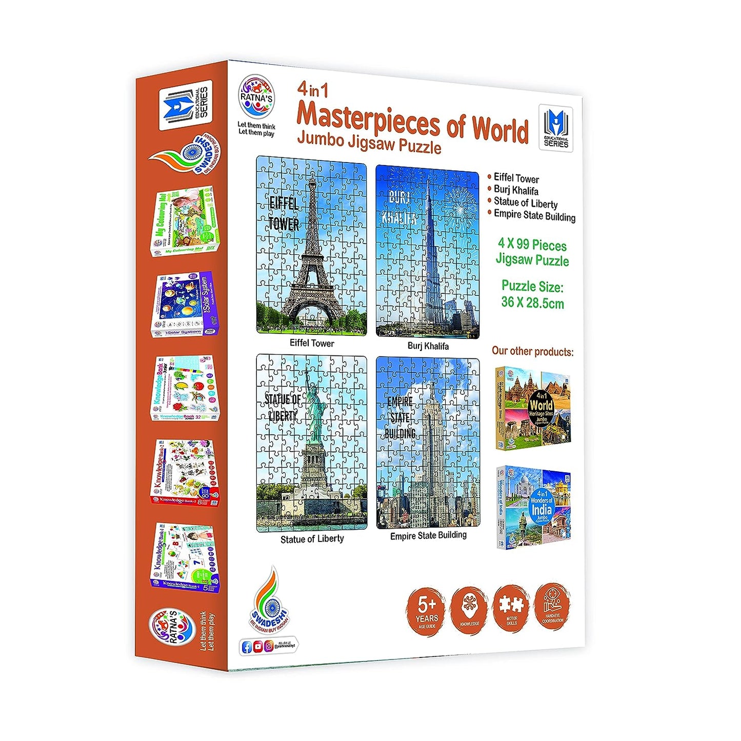 Ratna's 4 in 1 Masterpieces of World Jumbo Jigsaw Puzzle (4 x 99 Pieces) Size 36 x 28.5 cm for Each Puzzle Educational Toy for Kids 5+ Years