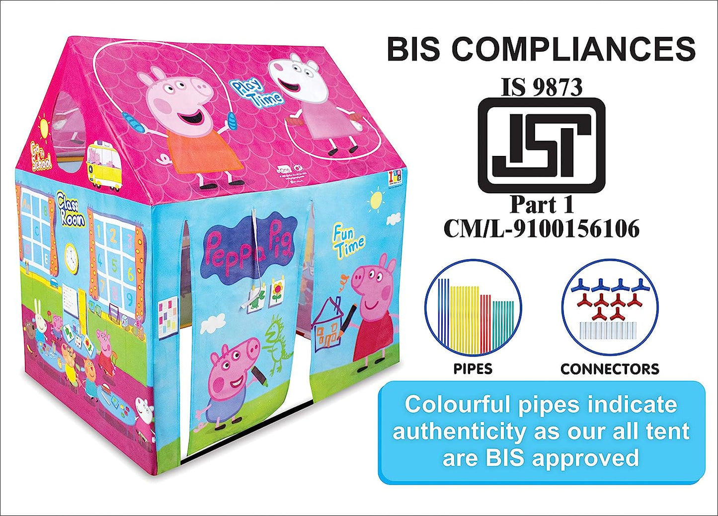 itoys Peppa Pig Theme Play Tent House for Kids 5 Years and Above Water Repellent Big Size Play House for Girls and Boys, Multicolor