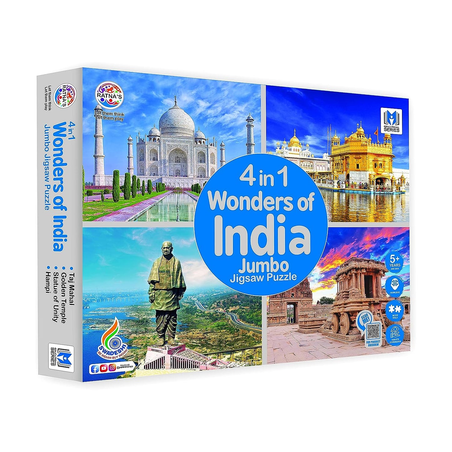 Ratna's 4 in 1 Wonders of India Jumbo Jigsaw Puzzle (4 x 99 Pieces) Size 36 x 28.5 cm for Each Puzzle Educational Toy for Kids 5+ Years