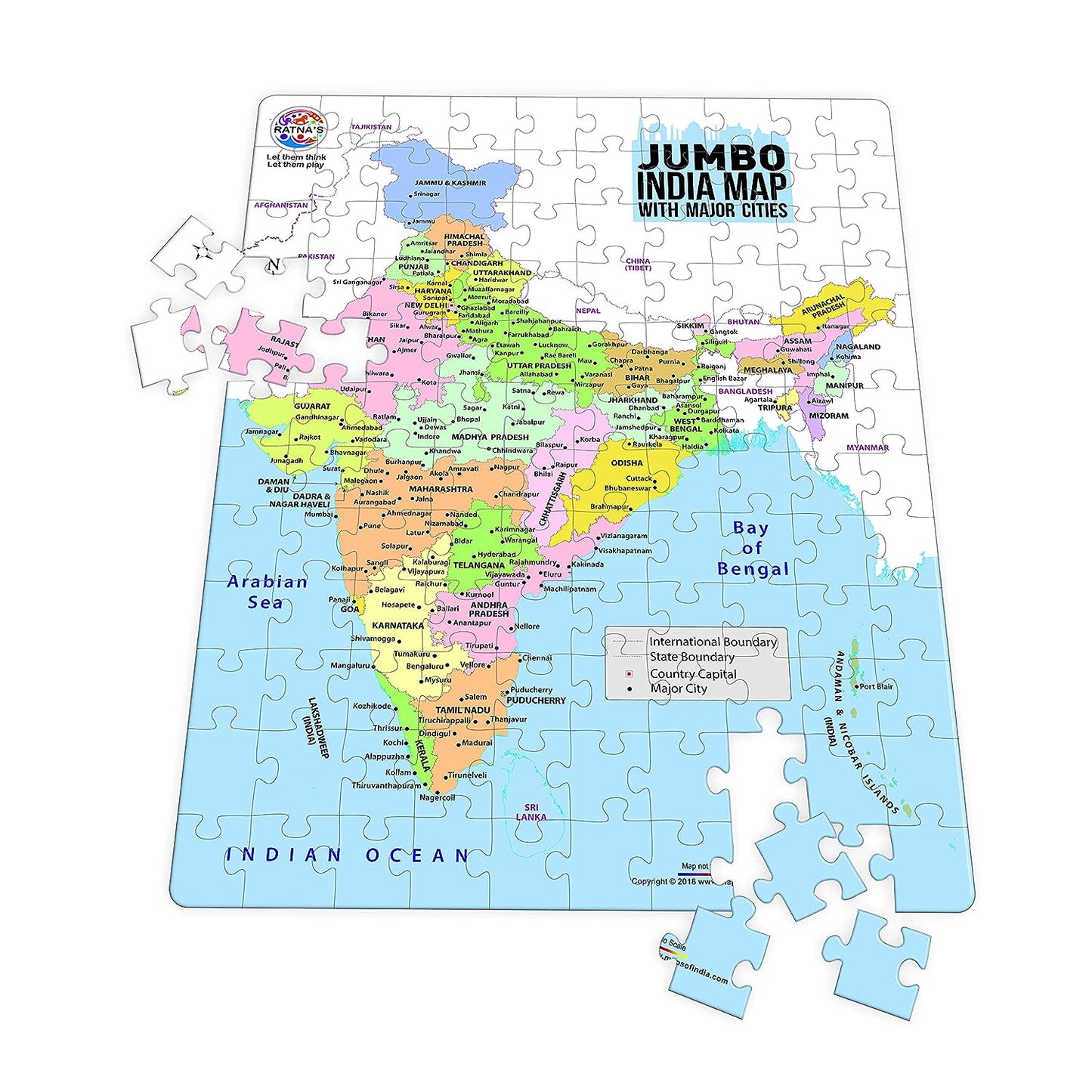 RATNA'S Jumbo India MAP 120PIECES Jigsaw.with A 12 Page Information Guide About India