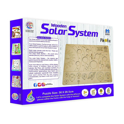 Ratna's Wooden Solar System Puzzle, Pik & Fix The Pieces with The Help of Plucker Provided, Educational Toy for Kids 5+ Years