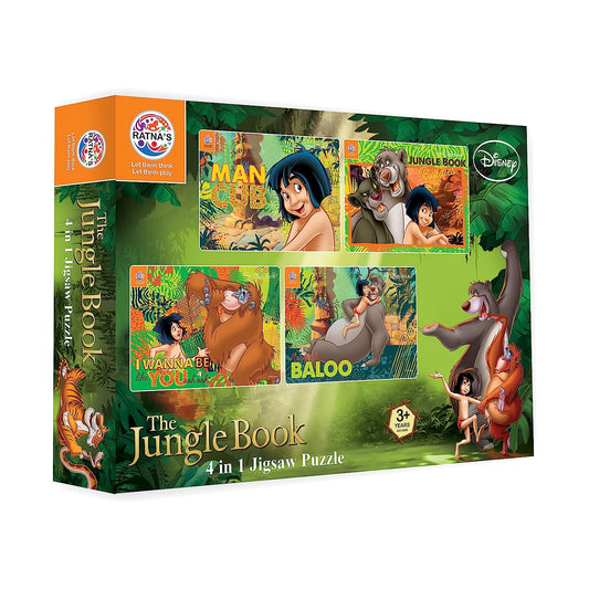 Ratna's 4 in 1 Disney Jigsaw Puzzle 140 Pieces for Kids. 4 Jigsaw Puzzles 35 Pieces Each (Jungle Book) - MRGTOYS