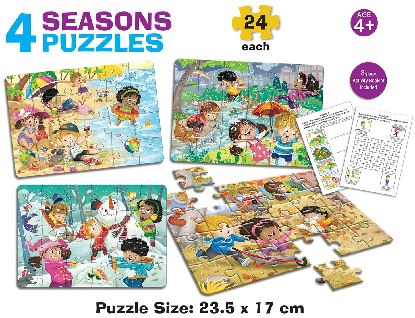 Frank 4 Seasons Jigsaw Puzzles for Kids of 24 Pieces Each - Activity Booklet Included