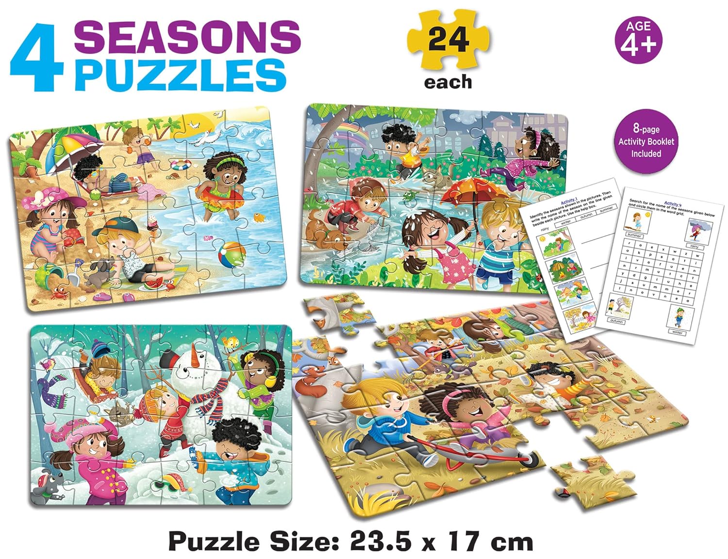 Frank 4 Seasons Jigsaw Puzzles for Kids of 24 Pieces Each - Activity Booklet Included