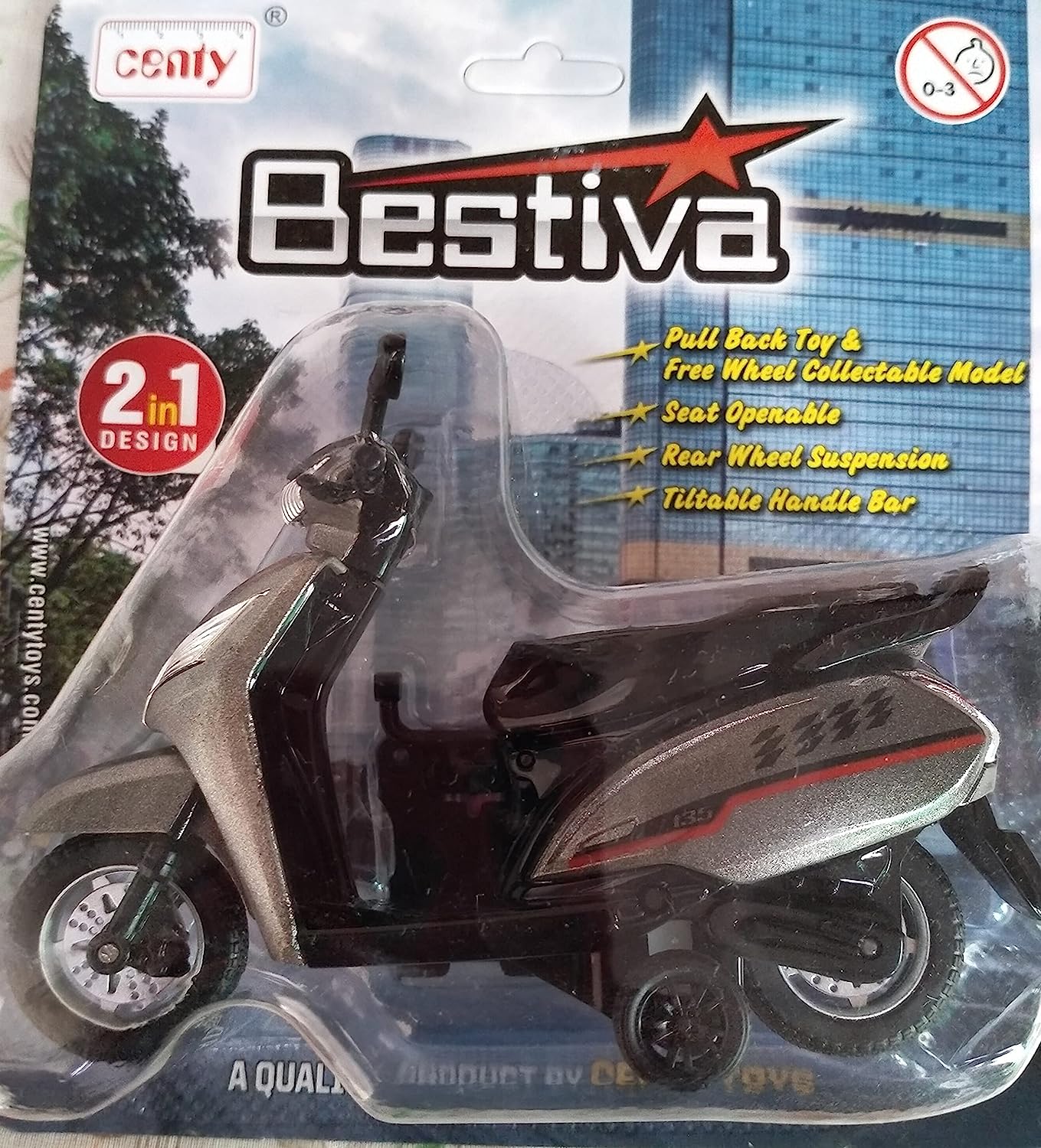 Centy Toys Bestiva Grey Colour scooty Toy - Pull Back Action- Rear Wheel Suspension Moves - Seat Opens - Pull Back Action That can Change to Free Wheel - MRGTOYS