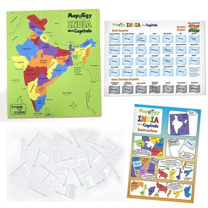 Imagimake: Mapology India and World Maps with Capitals - Learn Capitals and Country Flags - Educational Toy for Kids Above 5 Years, Multicolor GAMES