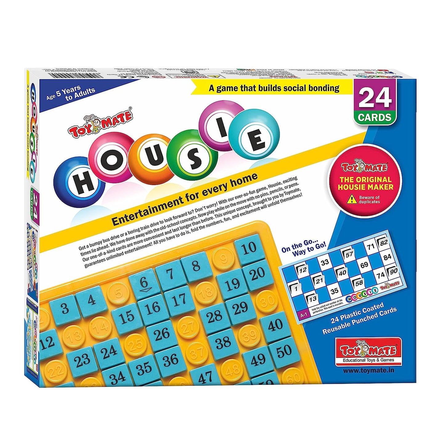 toymate HOUSIE Pack of 24 Reusable Cards- Family Fun Game for Small Gathering- No pins or Pencils Required
