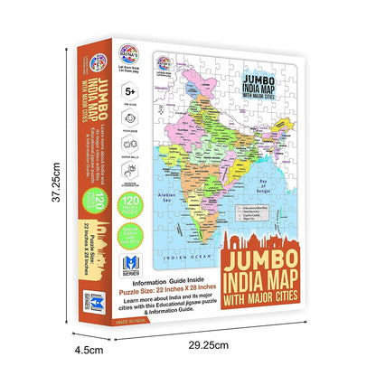 RATNA'S Jumbo India MAP 120PIECES Jigsaw.with A 12 Page Information Guide About India